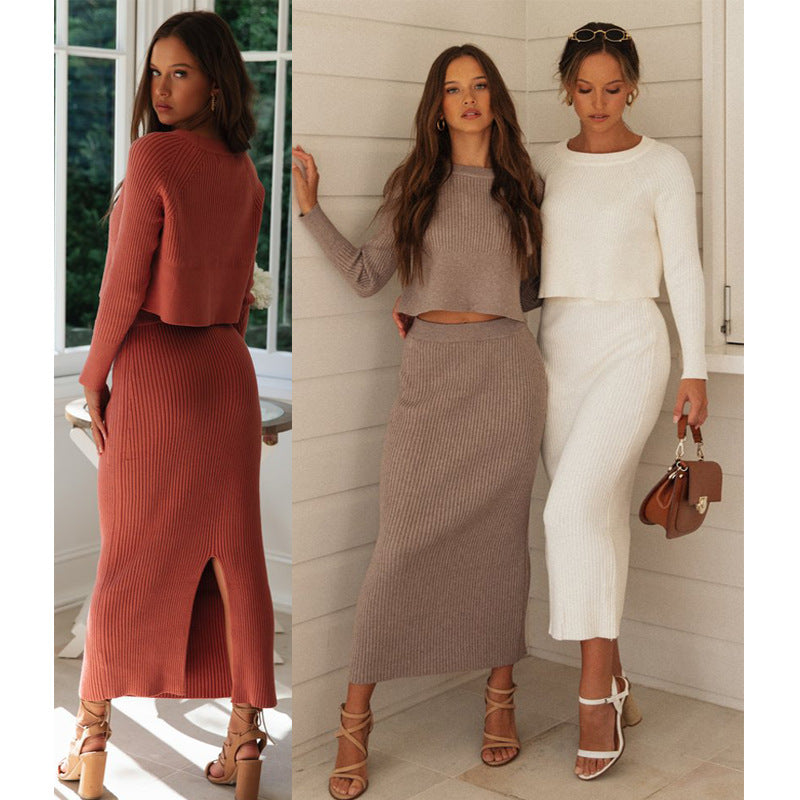 Knitted slit long dress